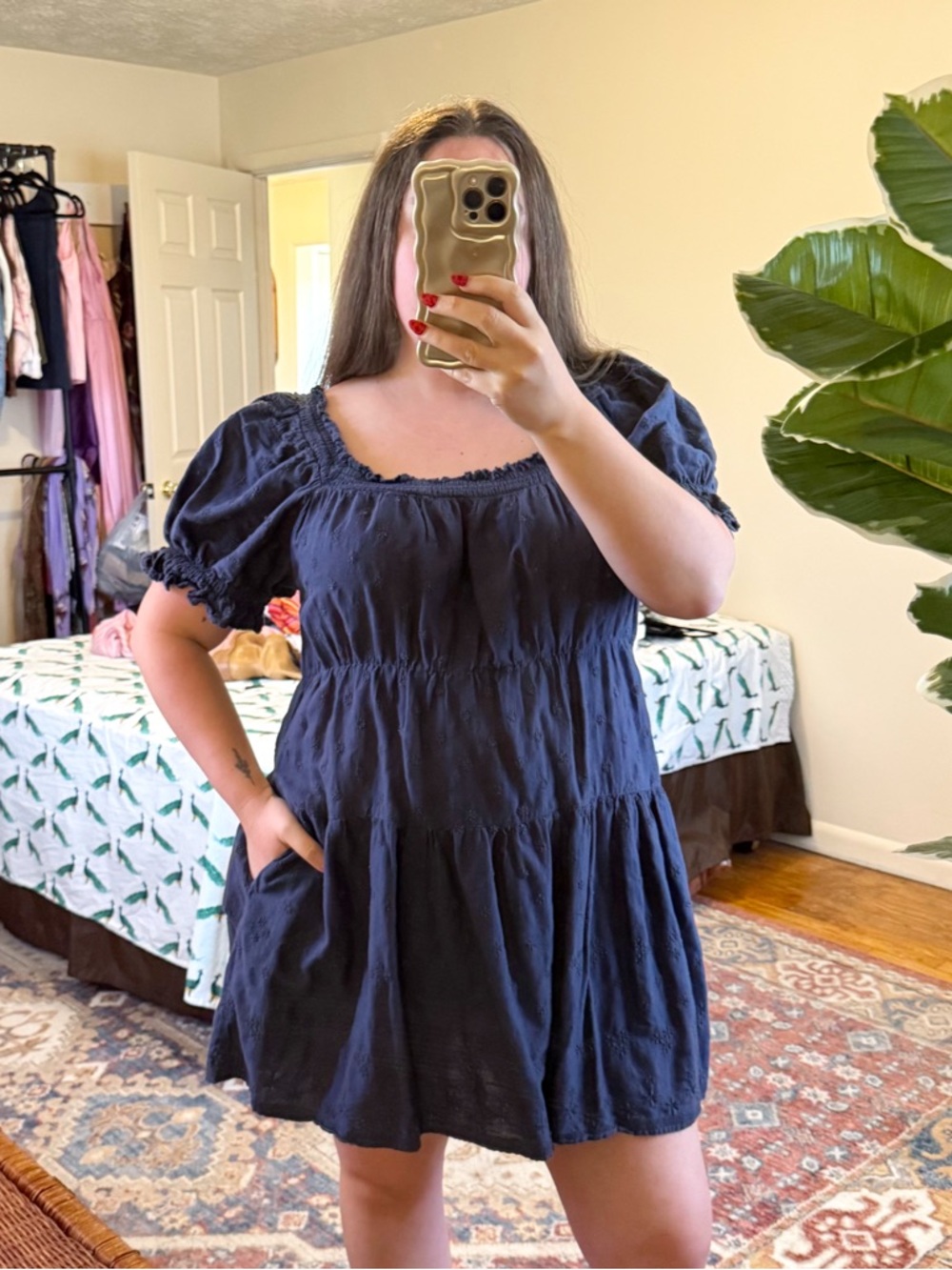 Old navy blue floral peasant dress